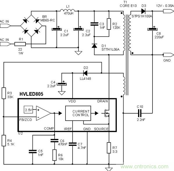 首個最簡單、器件最少的LED驅(qū)動電路設(shè)計